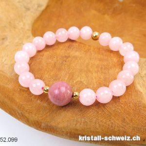 Armband Rosenquarz - Rhodonit 8 mm / 18 cm. Gr. M