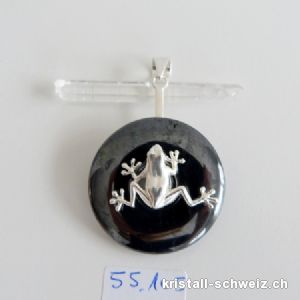 Hämatit 3 cm mit Halter Frosch Sterlingsilber