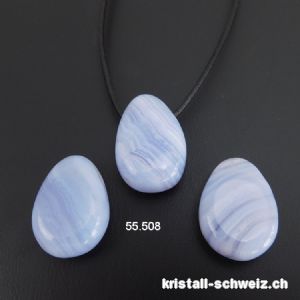 Chalcedon gebohrt 2,7 - 3 cm mit Lederband. A-Qual.