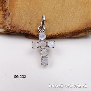  Anhänger kleine KREUZ Mondstein Regenbogen aus 925 Silber