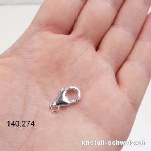 Verschluss Karabiner 14,5 x 8 mm, Ring offen 5 mm / 925 Silber