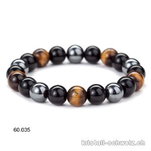 Armband Tigerauge-Hämatit-Obsidian 10 mm/19-19,5 cm