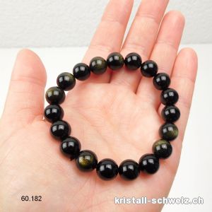 Armband Obsidian gold 10 mm, elastisch 18,5 - 19 cm