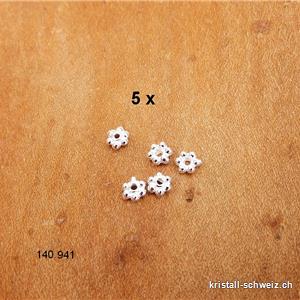 Batch 5 Stk. Mini Blumen 4 mm, Zwischenteil 925er Silber. Sonderangebot
