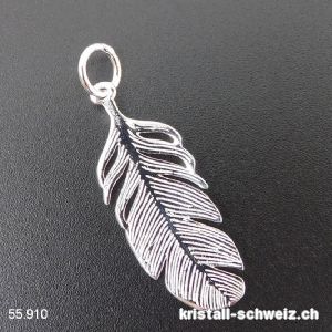 Anhänger Feder flach aus 925 Silber, 3 x 1,2 cm