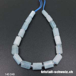 Halb-Strang Aquamarin, Röhrchen facettiert 8 - 10 x 5 - 7 mm / 19,5 cm, 16 Stücke