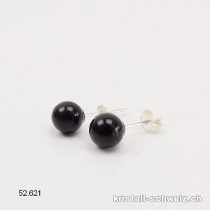 Ohrstecker Onyx schwarz, Kugel 6 mm an 925 Silber