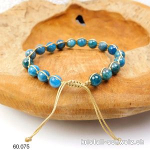 Armband Apatit blau 8 mm, mit verstellbarer goldener Satinschnur