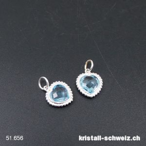 Anhänger Topas blau, facettierter Herz 1,5 cm aus 925 Silber