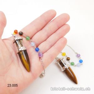 Pendel Tigerauge ca. 5 cm mit abnehmbarer Chakra-Kette