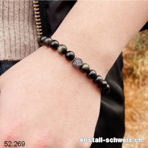 Armband Obsidian Gold 8 mm / 16 - 16,5 cm. Größe XS - S