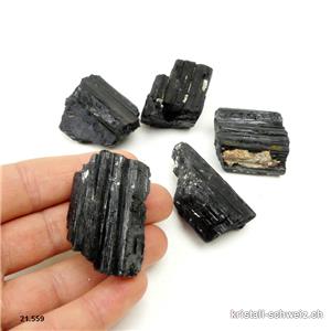 Turmalin schwarz kristallisiert roh 3 bis 4 cm, 22 bis 28 Gramm