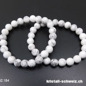 Armband Magnesit - Howlith weiss 8 mm, elastisch 19 cm