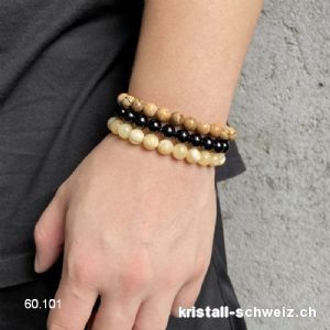 3 Armbänder Calcit gelb - Onyx schwarz - Landschaft Jaspis 8 mm / 21 cm