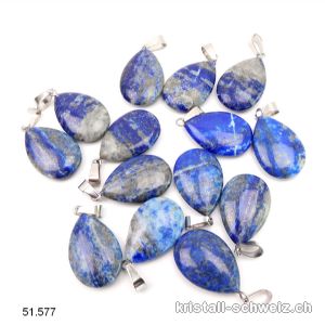 Anhänger Lapislazuli AB 2 cm, Tropfen flach mit Metallöse