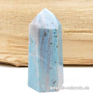 Blau Quarz mit Troilit, Obelisk 8,8 cm. Unikat 184 Gramm