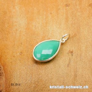 Anhänger Chrysopras, Tropfen facettiert 12 x 8 mm aus 925er Silber