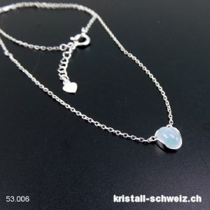 Anhänger Aquamarin mit Ankerkette aus 925 Silber. Einstellbar 41 - 44 cm