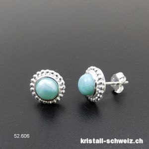 Ohrstecker Larimar Cabochons 10 mm aus 925 Silber