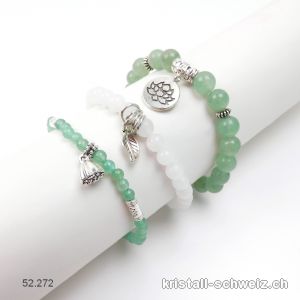 3 Armbänder LOSLASSEN, Aventurin grün u. Jade weiss. Sonderangebot