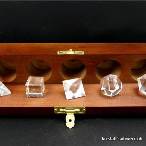 5 platonischen Körper in Bergkristall, ca. 1,4 bis 1,7 cm