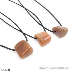 Mondstein chocolade 1,8 - 2 cm gebohrt mit Lederband