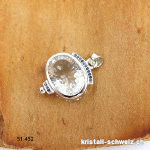 Anhänger Bergkristall u. Saphir aus 925 Silber rhodiniert