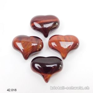 Herz Tigerauge rot 2,5 x 2 cm, bauchig