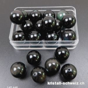 Obsidian schwarz - Regenbogen, Kugel gelocht  12 mm