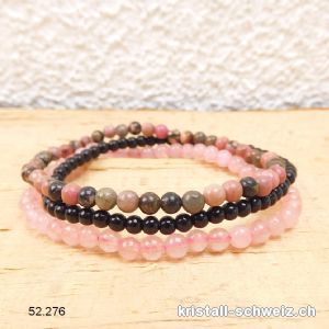 3 Armbänder EMOTIONALES GLEICHGEWICHT, Onyx schwarz, Rhodonit, Rosenquarz. Sonderangebot