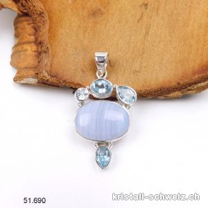 Anhänger Chalcedon blau gebändert, Topas blau an 925er Silber. Unikat