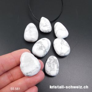 Magnesit - Howlith weiss 3 cm gebohrt mit Lederband. Sonderangebot