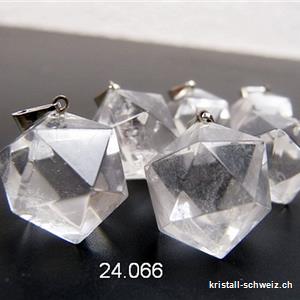 Anhänger Bergkristall - Ikosaeder 1,5 - 1,8 cm mit Metallöse