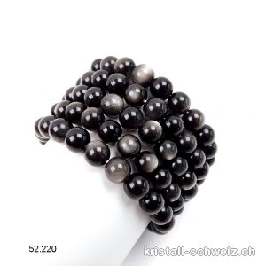 Armband Obsidian Silber 8 mm, elastisch 18,5 - 19 cm. Grösse M