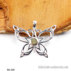 Anhänger Moldavit roh - SCHMETTERLING aus 925 Silber