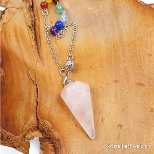 Pendel Rosenquarz facettiert 3,5 cm mit Chakra-Perlen
