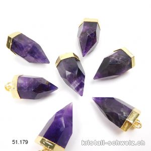 Anhänger Amethyst dunkel facettiert mit Metall vergoldet 3 - 3,5 cm