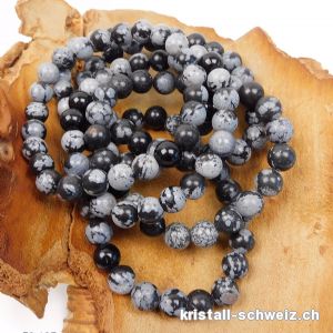 Armband Obsidian Schneeflocken 8 - 9 mm / 18 cm. Grösse M