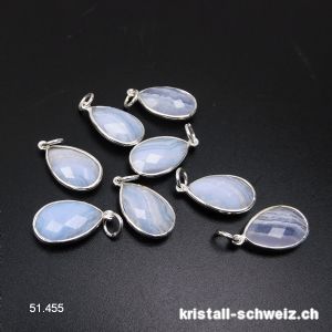 Anhänger Chalcedon blau, Tropfen facettiert aus 925 Silber