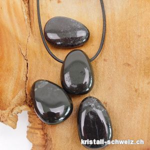 Onyx natur schwarz ca. 3 cm, gebohrt mit Lederband