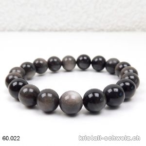 Armband Obsidian Silber 10 mm, elastisch 18,5 cm