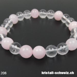 Armband Bergkristall - Rosenquarz 8 mm / 19 cm