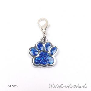 Charm Tierpfote BLAU 1,6 cm, aus Metall mit Verschluss