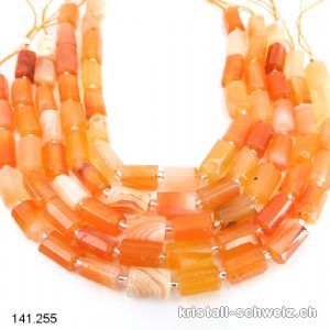 Halb-Strang Achat - Aprikosenachat, Röhrchen facettiert 9 - 11 x 6 - 7 mm / 19 cm, 15 Stücke