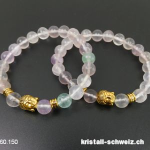 Armband Fluorit hell 8 - 8,5 mm/19 cm, mit BUDDHA vergoldet. Sonderangebot