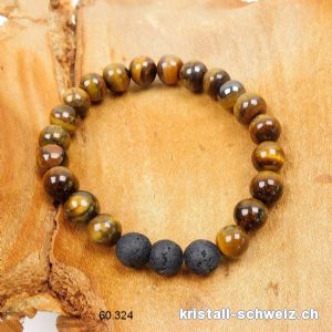 Armband Tigerauge - Lava Stein 8 mm / 18 cm. Grösse SM