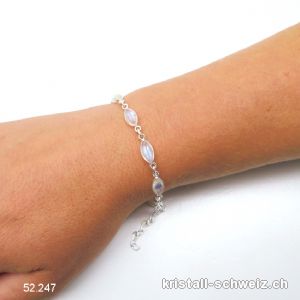 Armband Mondstein Regenbogen Navette aus 925 Silber. Verstellbar 17 - 20 cm