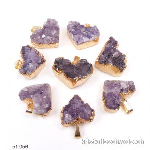 Anhänger Amethyst Herz Druse 2-3 cm an Metallöse vergoldet