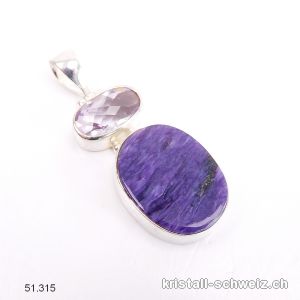 Anhänger Charoit - Amethyst aus 925 Silberfassung. Unikat