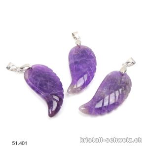 Anhänger Amethyst Engelsflügel 3,5 cm mit Metall-Clip